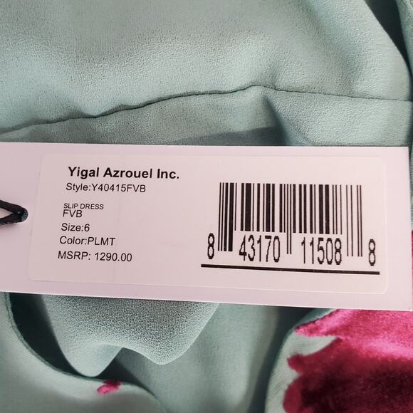 Yigal Azrouel Y2K Silk Blend Slip Dress 6 Elegant Teal w/ Plum Velvet Floral NWT - Picture 10 of 16